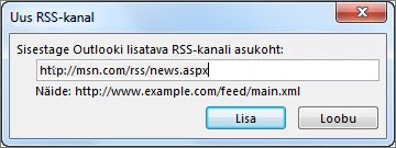 RSS-kanali URL-i sisestamine