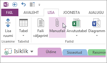 Lisage manusfail, nii on teil OneNote'is olemas failide koopiad.