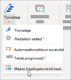 Klõpsake menüü Läbivaatus nuppu korrektor > Määra õigekeelsuskontrolli keel