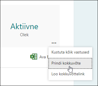 Microsoft Forms kokkuvõtva suvandi printimine