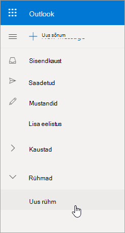 Uue rühma asukoht Outlook.com kaustaloendis