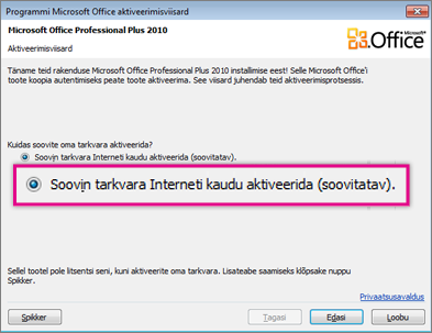 Aktiveerige tarkvara Interneti kaudu