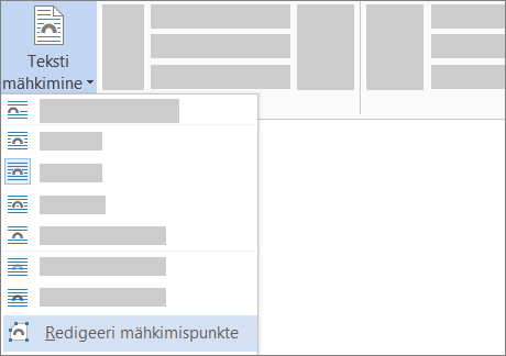 Teksti mähkimise suvand Mähkimispunktide redigeerimine lindil