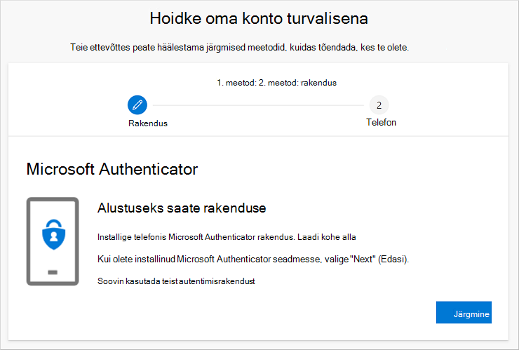 Hoidke oma konto turvalisuse viisardit, kus on Authenticator rakenduse allalaadimise leht