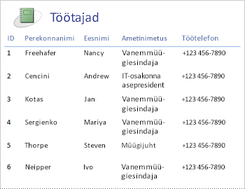 Employees report in a tabular layout