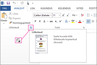 Office'i lõikelaua avamine rakenduses Word 2013