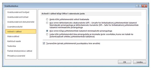 Usalduskeskuse ala ActiveX-i sätted