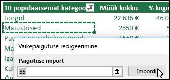 Olemasoleva PivotTable-liigendtabeli sätete importimine mis tahes PivotTable-liigendtabeli valimise ja käsu Impordi klõpsamisega