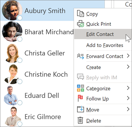 Kontakti redigeerimine Outlookis