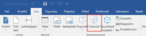 Jaotises Illustratsioonid asuvad tööriistad, mille abil saate dokumenti lisada kujundeid, ikoone, SmartArt-pilte ja muid elemente.
