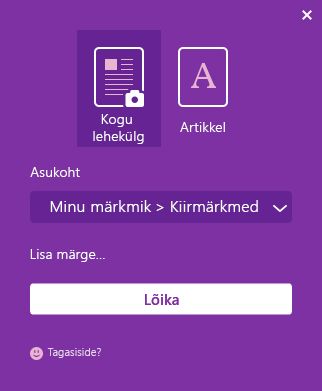 OneNote Web Clipperi aken