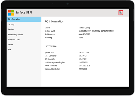 Surface'i UEFI algkäivituse tõrke kuva