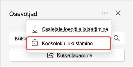 Pilt, millel on kujutatud osalejate ripploend koos koosoleku lukustamise suvandiga.