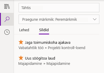 Rakenduses OneNote Windows 10 jaoks otsingutulemite sildistamine