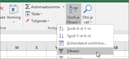 Avaleht > Sortimine ja filtreerimine > Filtreerimine