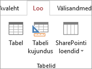 Access ribbon command for Create > Table Design