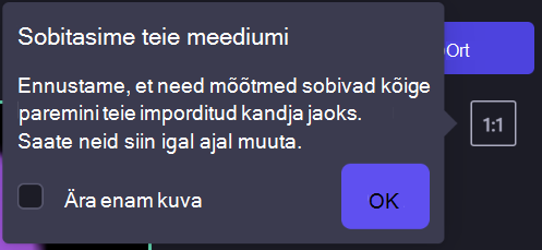 Projekti proportsioone kohandatakse vastavalt redigeerimisajaskaala esimese vara suhtele.