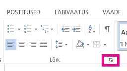 Dialoogiboksi Lõik avamiseks saate klõpsata ikooni Laienda.