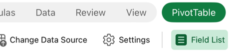 Image of the field list button in the PivotTable tab on iPad