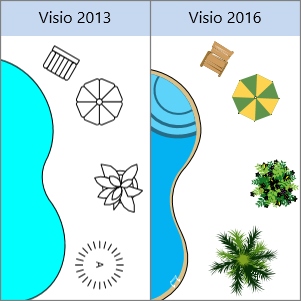 Visio 2013 asukohaplaani kujundid, Visio 2016 asukohaplaani kujundid