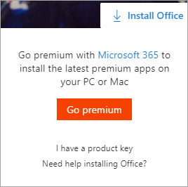 Valige Office'i installimise nupu valimisel premium-vormingus teade.