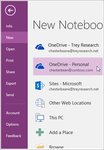 Kuvatõmmis uue OneNote'i märkmiku loomisest.