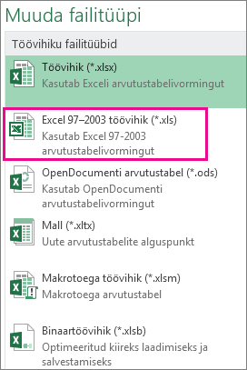 Excel 97–2003 töövihiku vorming