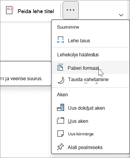 Paberiformaadi leiate menüüst Vaade
