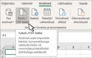 Selecting Text/CSV from the Data tab