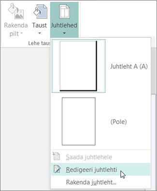 Publisheri juhtlehtede redigeerimise rippmenüü kuvatõmmis.