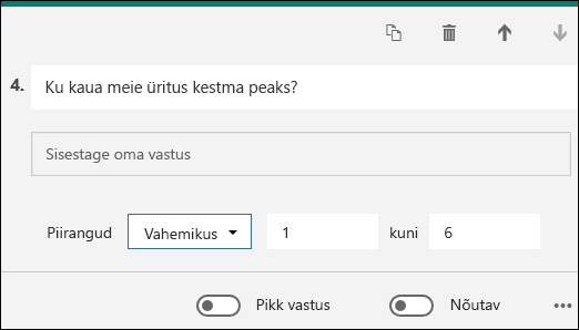 Tekstküsimus ja numbripiirang vahemikus 1–6