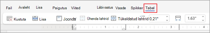 Table tabs in simplified ribbon