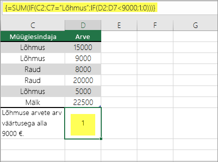 Näide 3: valemisse pesastatud SUM ja IF