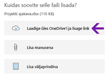 Faili lisamise suvandid rakenduses OneNote Windows 10 jaoks