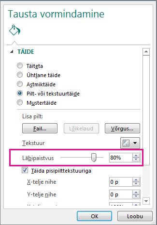 Format Background Transpency Slider