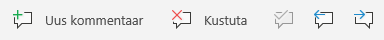 Windows Mobile'i kommentaaride nupud: Loo uus kommentaar, Kustuta praegune kommentaar, Mine eelmisele kommentaarile ja Mine järgmisele kommentaarile