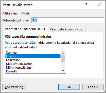 Value Field Settings dialog box