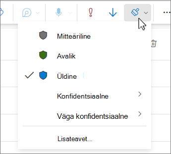 Outlooki delikaatse teabe sildi menüü
