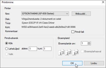 Printimiseks klõpsake nuppu OK