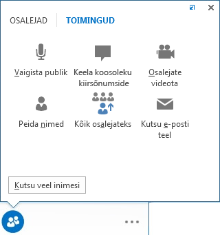 Vahekaardi Toimingud suvandid