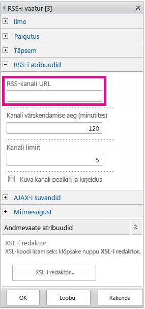 RSS-i vaaturi veebiosa atribuudid