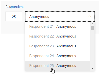 Sisestage vastaja otsinguväljale kindel arv, et näha selle isiku vastuse üksikasju Microsoft Formsis.