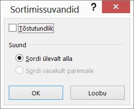 Klõpsake dialoogiboksis Sordi nuppu Suvandid.