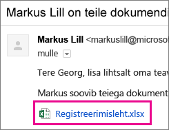 Meilisõnum, mis kutsub adressaati dokumenti ühiskasutama