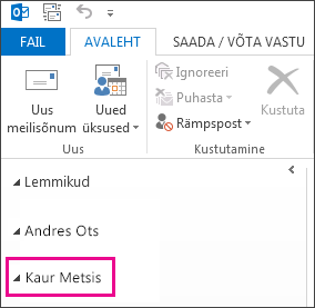 Ühiskaust rakenduse Outlook 2013 kaustaloendis