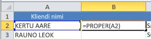 PROPER function in cell B2