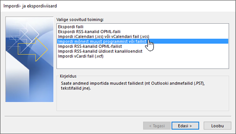 Impordi- ja ekspordiviisard – importimine mõnest muust programmist või failist