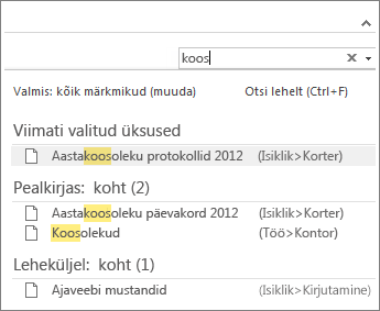 OneNote’ist märkmete otsimiseks saate kasutada otsingut.