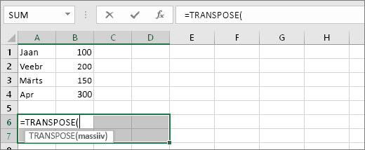 =TRANSPOSE(