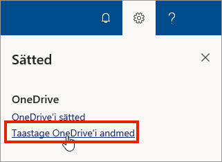 OneDrive for Businessi menüü Sätted veebis, kus on esile tõstetud käsk Taasta